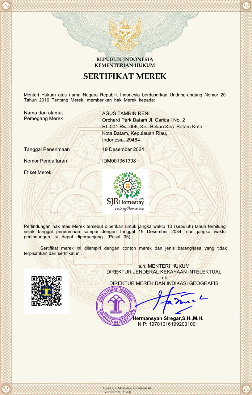 Sertifikat-SJR HOMESTAY JID2024133938
